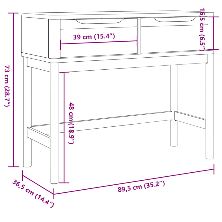 Wandtafel FLORO 89,5x36,5x73 cm massief groenhout wasbruin