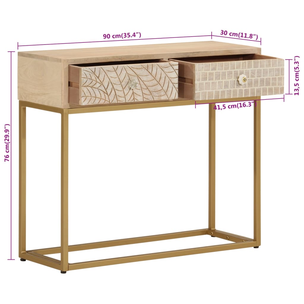 Wandtafel 90x30x76 cm massief mangohout en ijzer