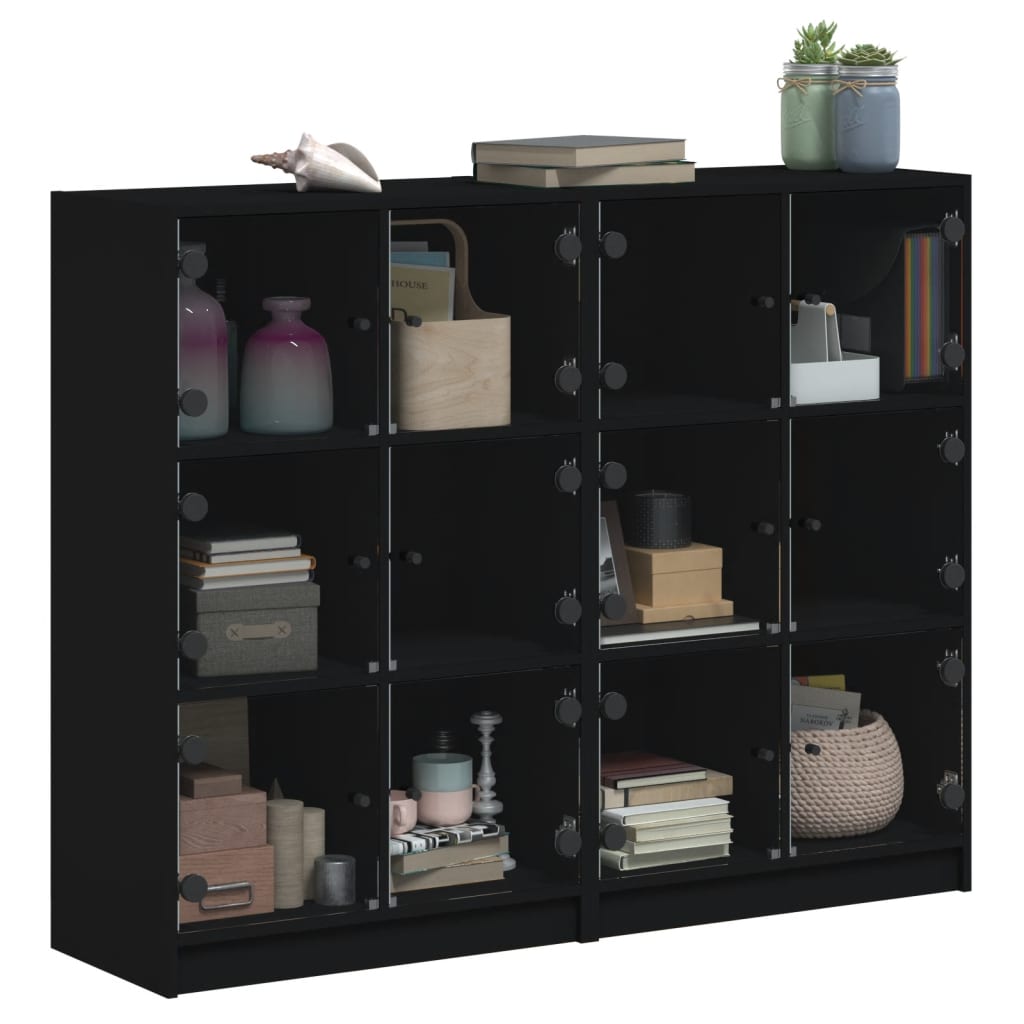 Boekenkast met deuren 136x37x109 cm bewerkt hout zwart