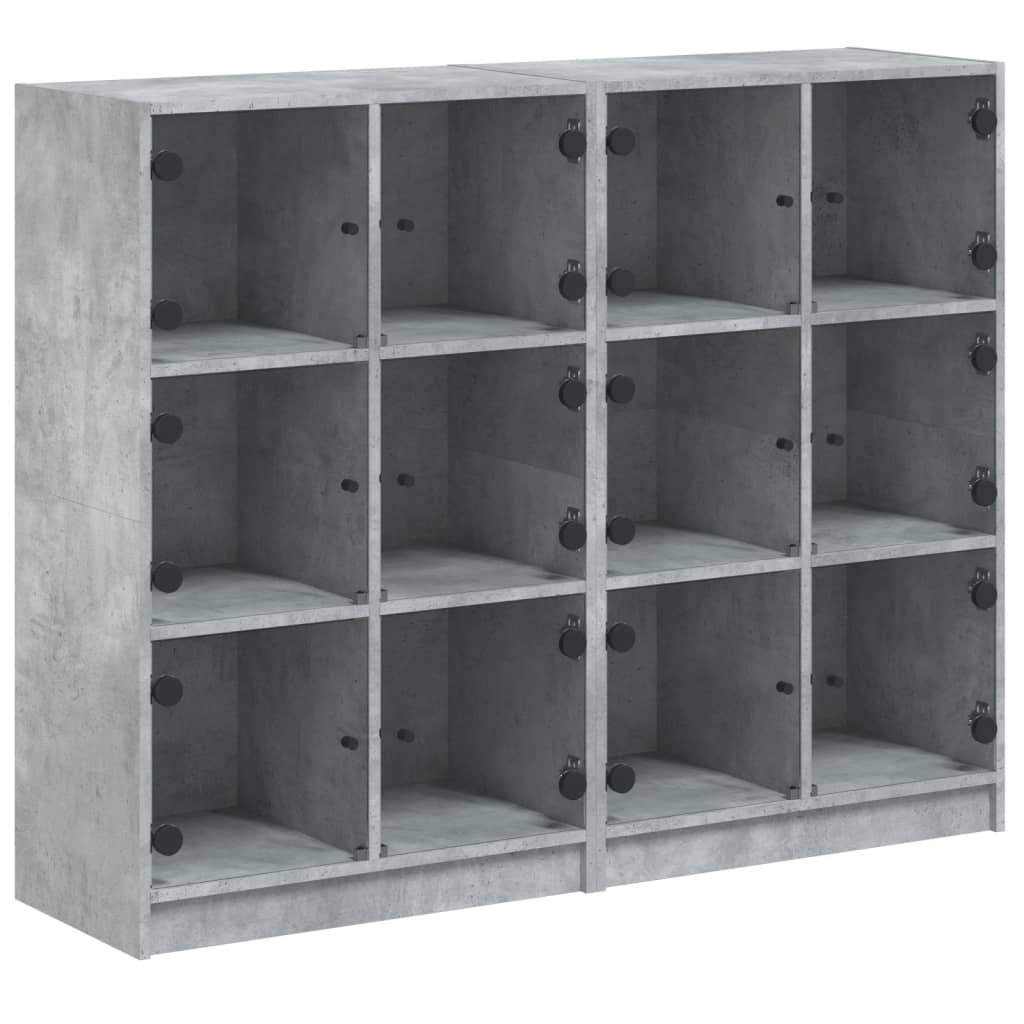 Boekenkast met deuren 136x37x109 cm bewerkt hout betongrijs