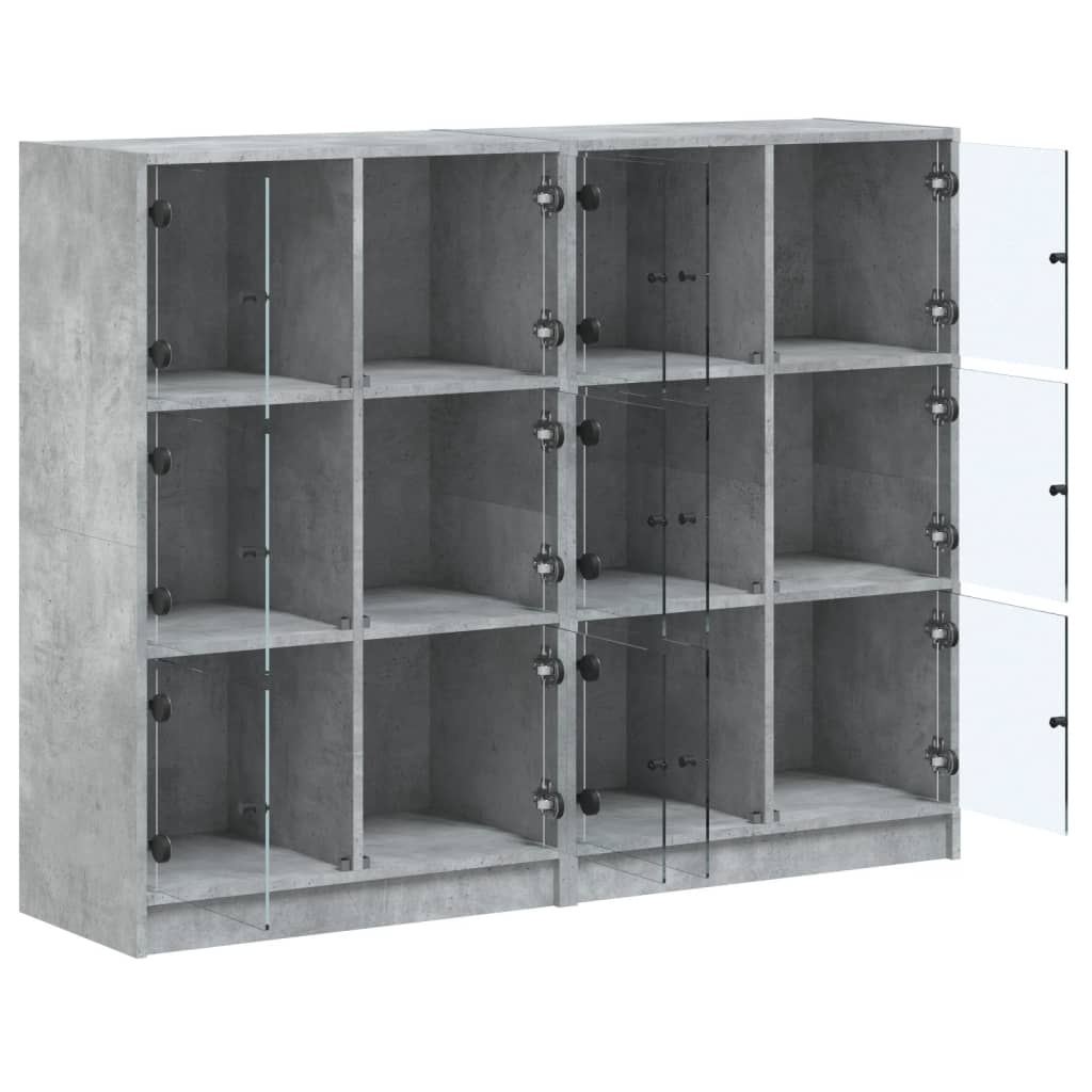 Boekenkast met deuren 136x37x109 cm bewerkt hout betongrijs