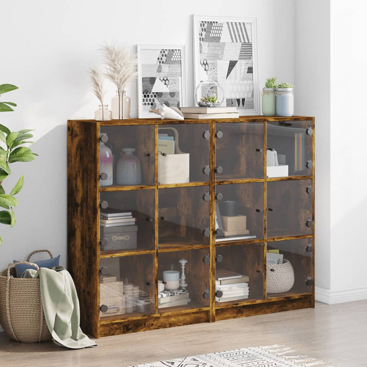 Boekenkast met deuren 136x37x109 cm hout gerookt eikenkleurig