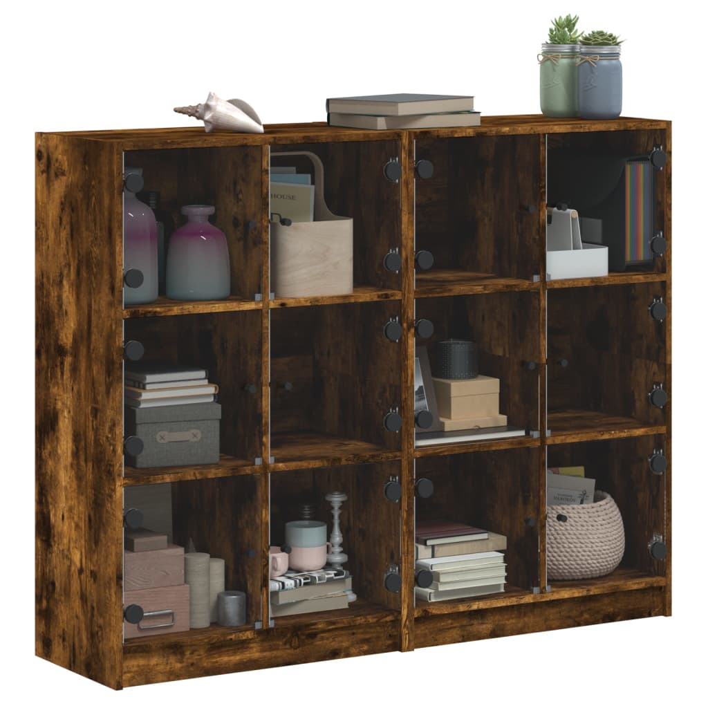 Boekenkast met deuren 136x37x109 cm hout gerookt eikenkleurig