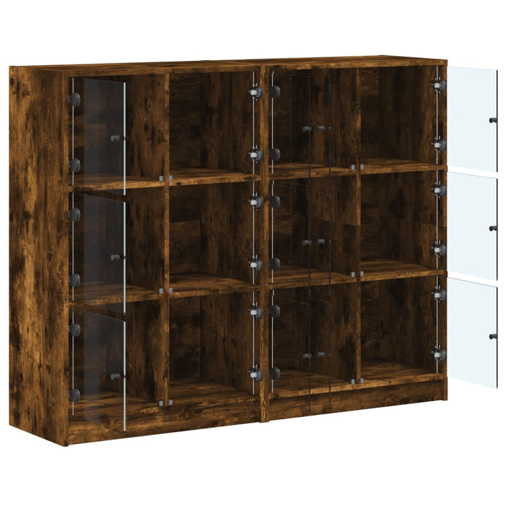 Boekenkast met deuren 136x37x109 cm hout gerookt eikenkleurig