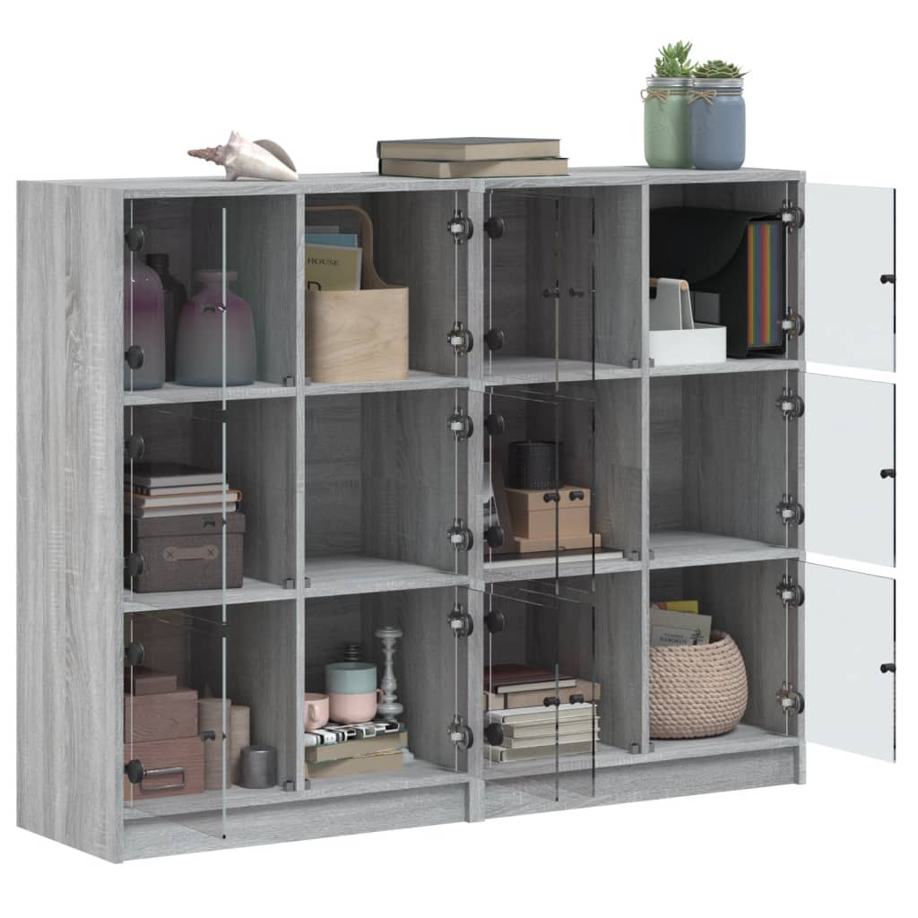 Boekenkast met deuren 136x37x109 cm hout grijs sonoma eiken