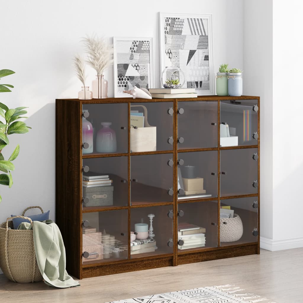 Boekenkast met deuren 136x37x109 cm hout bruineikenkleurig