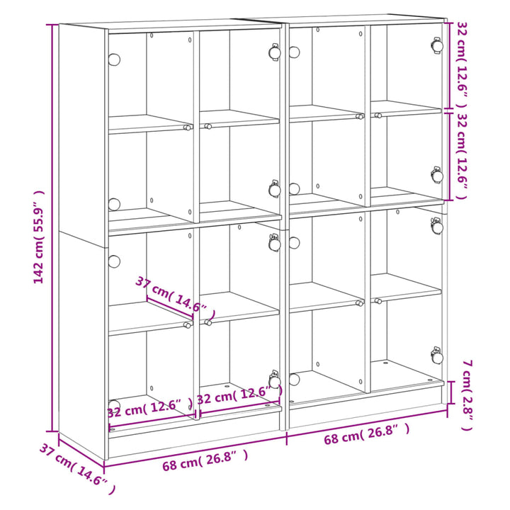 Boekenkast met deuren 136x37x142 cm bewerkt hout wit