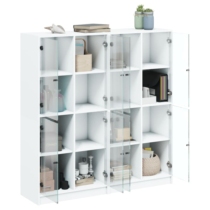 Boekenkast met deuren 136x37x142 cm bewerkt hout wit