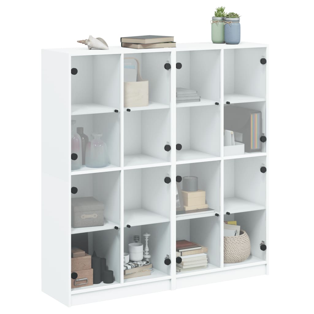 Boekenkast met deuren 136x37x142 cm bewerkt hout wit