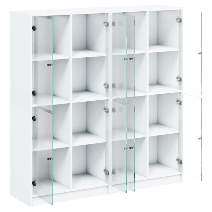 Boekenkast met deuren 136x37x142 cm bewerkt hout wit