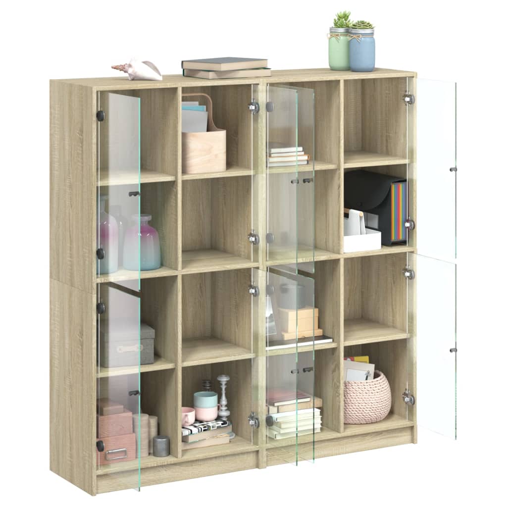 Boekenkast met deuren 136x37x142 cm hout sonoma eikenkleurig