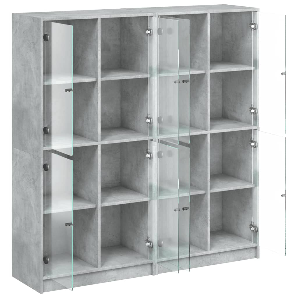 Boekenkast met deuren 136x37x142 cm bewerkt hout betongrijs