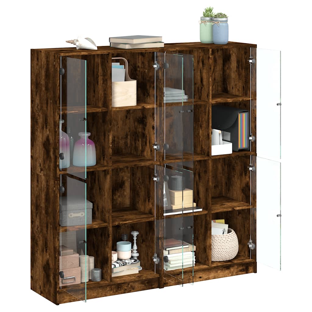 Boekenkast met deuren 136x37x142 cm hout gerookt eikenkleurig