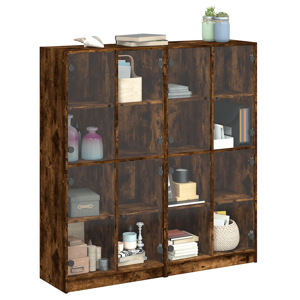 Boekenkast met deuren 136x37x142 cm hout gerookt eikenkleurig