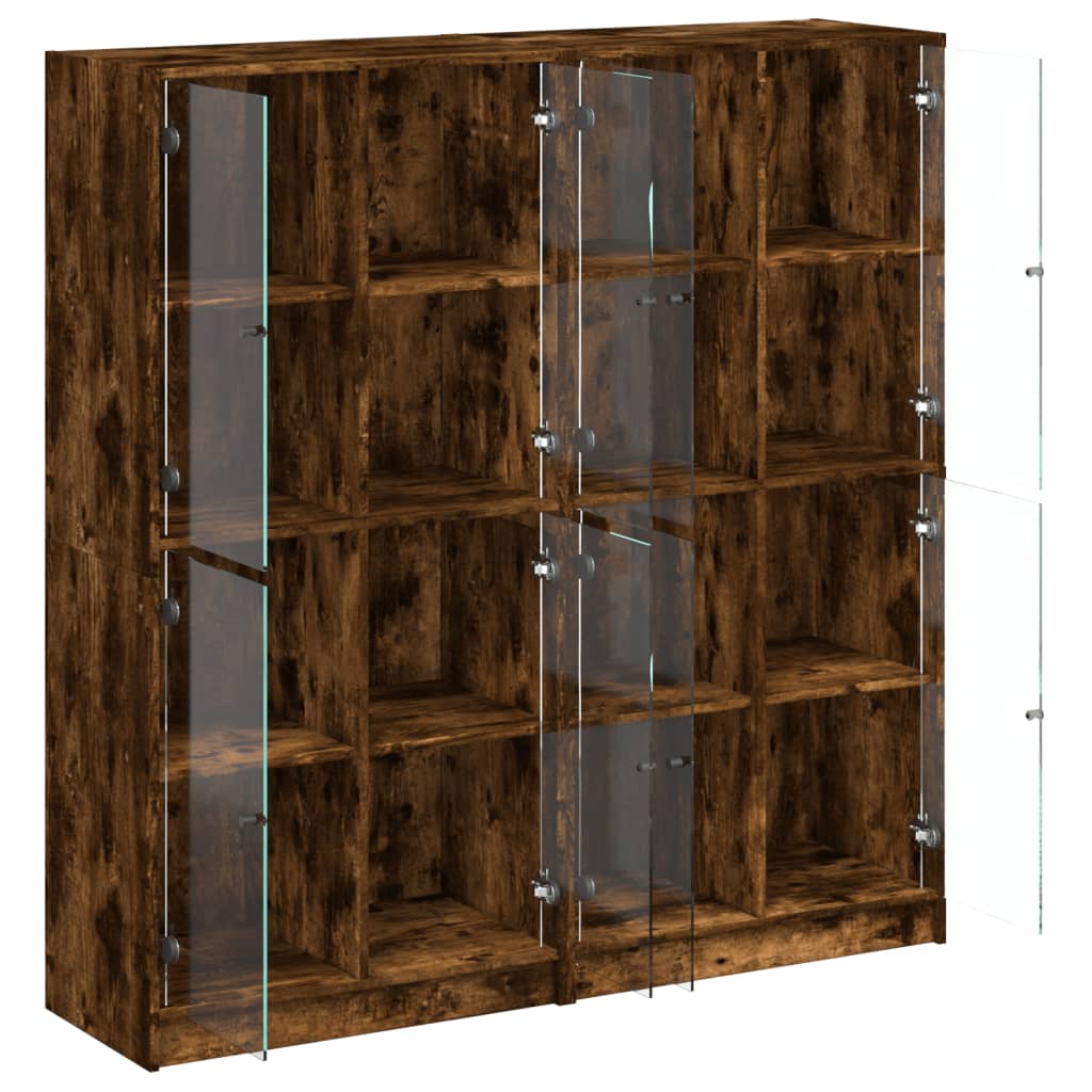 Boekenkast met deuren 136x37x142 cm hout gerookt eikenkleurig