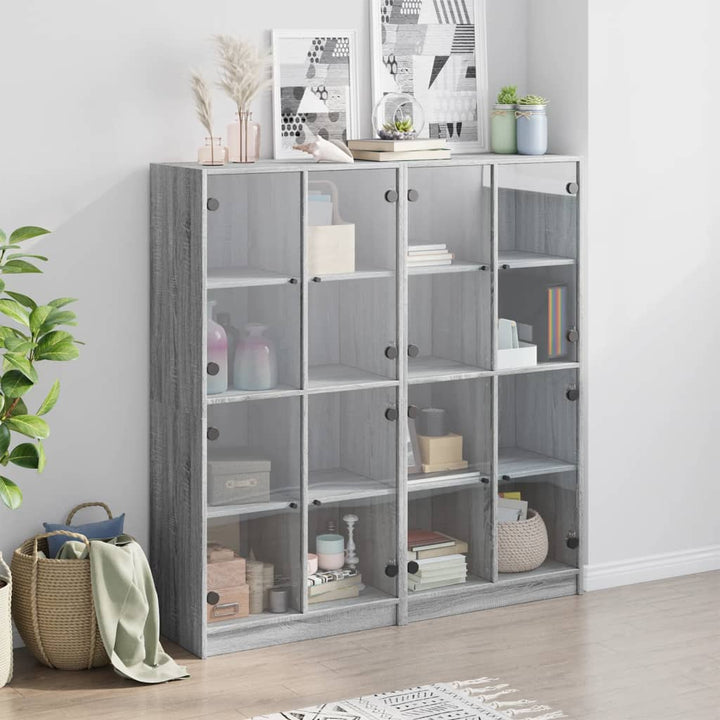 Boekenkast met deuren 136x37x142 cm hout grijs sonoma eiken