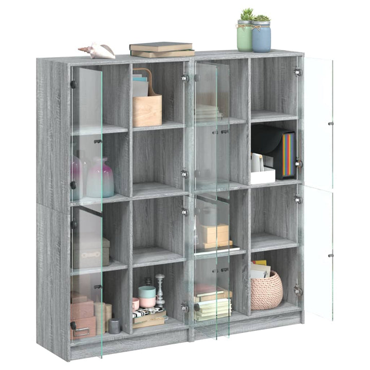 Boekenkast met deuren 136x37x142 cm hout grijs sonoma eiken