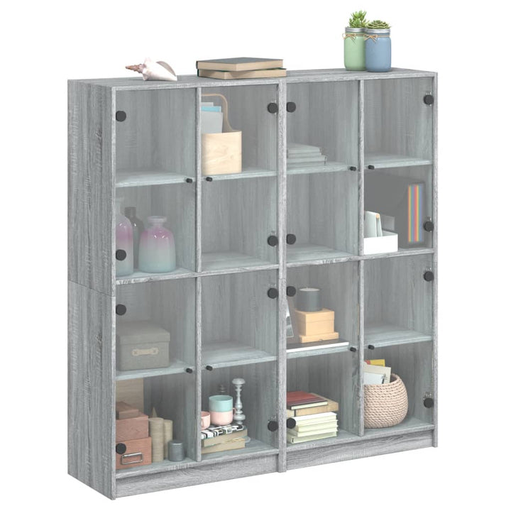 Boekenkast met deuren 136x37x142 cm hout grijs sonoma eiken