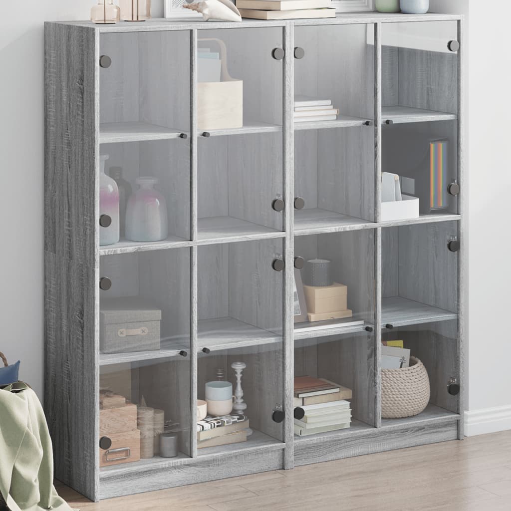 Boekenkast met deuren 136x37x142 cm hout grijs sonoma eiken