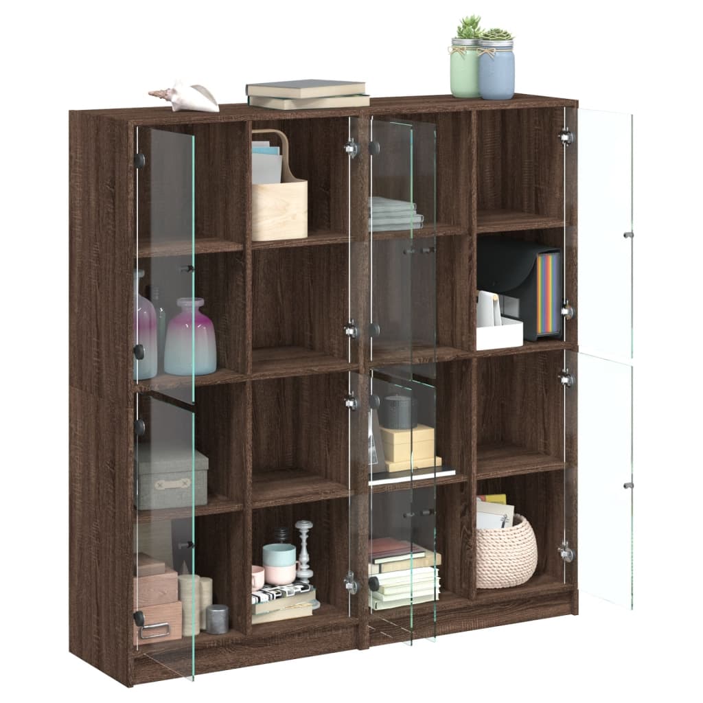 Boekenkast met deuren 136x37x142 cm hout bruineikenkleurig