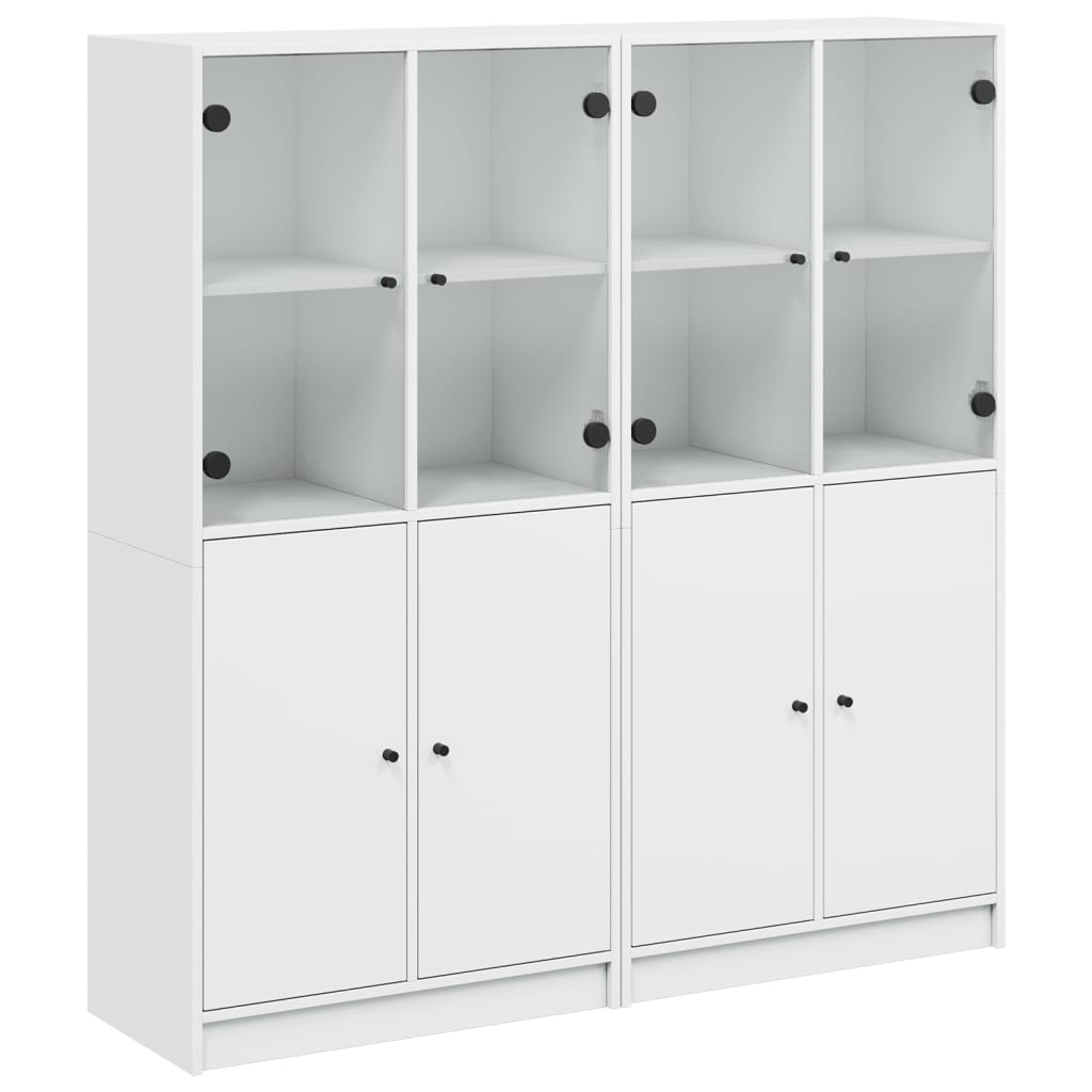 Boekenkast met deuren 136x37x142 cm bewerkt hout wit