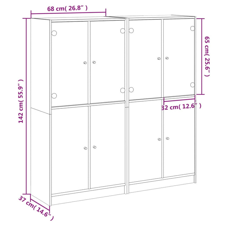 Boekenkast met deuren 136x37x142 cm bewerkt hout wit