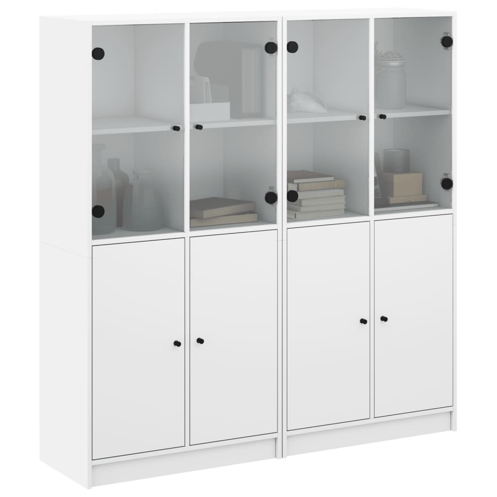 Boekenkast met deuren 136x37x142 cm bewerkt hout wit