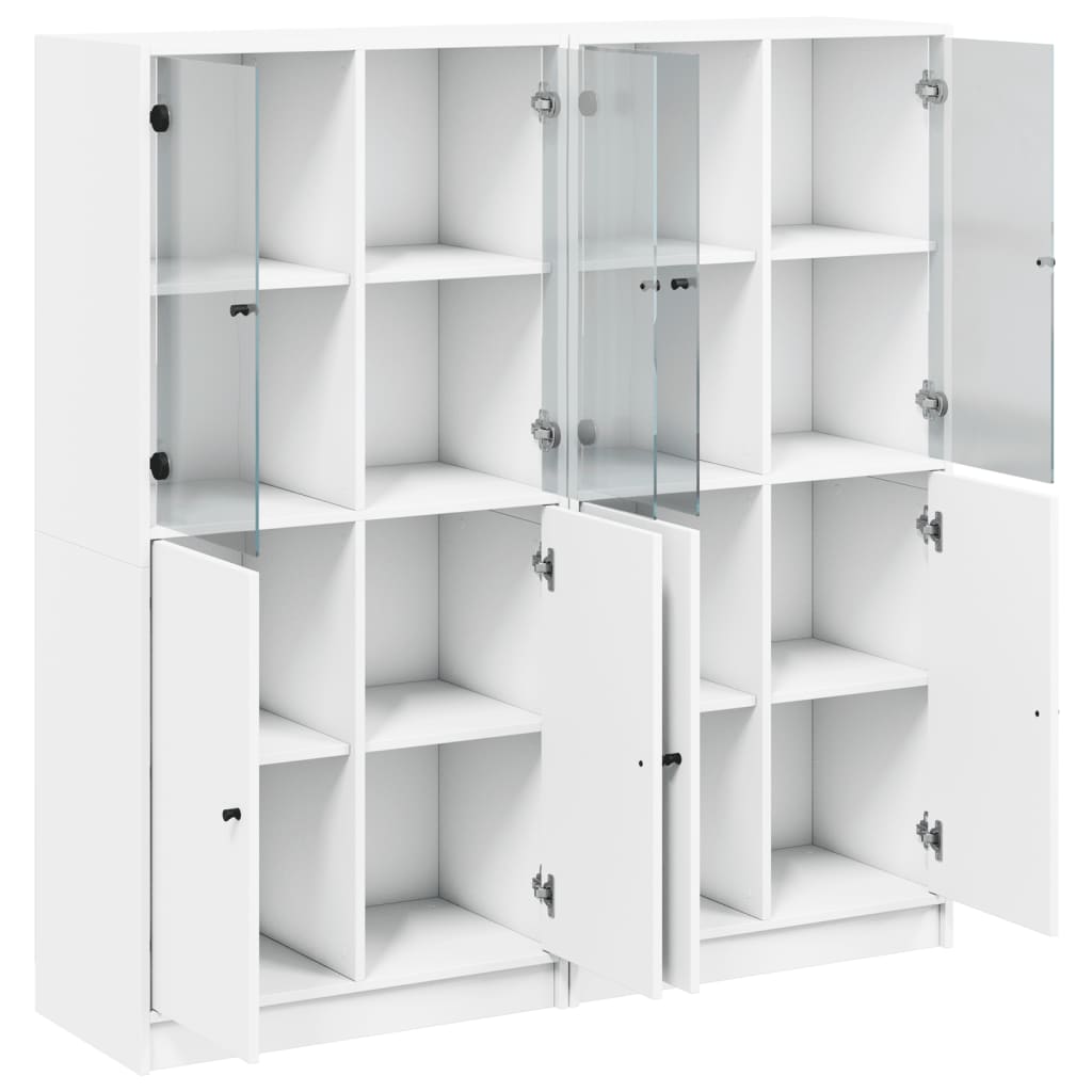 Boekenkast met deuren 136x37x142 cm bewerkt hout wit