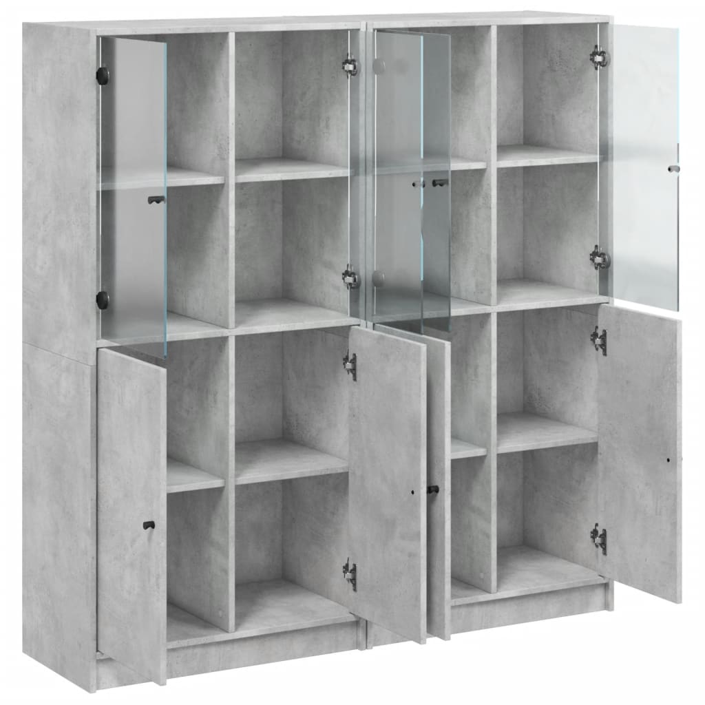 Boekenkast met deuren 136x37x142 cm bewerkt hout betongrijs