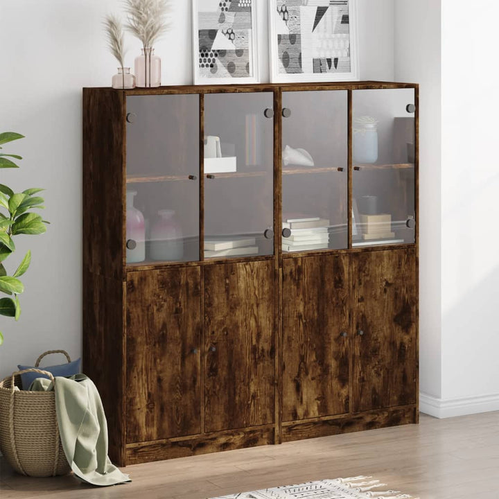 Boekenkast met deuren 136x37x142 cm hout gerookt eikenkleurig