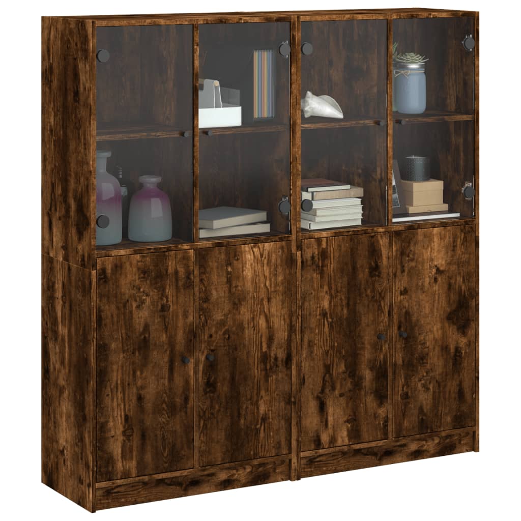 Boekenkast met deuren 136x37x142 cm hout gerookt eikenkleurig