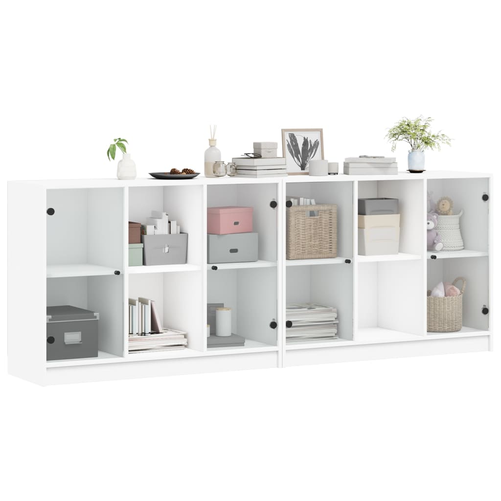 Boekenkast met deuren 204x37x75 cm bewerkt hout wit