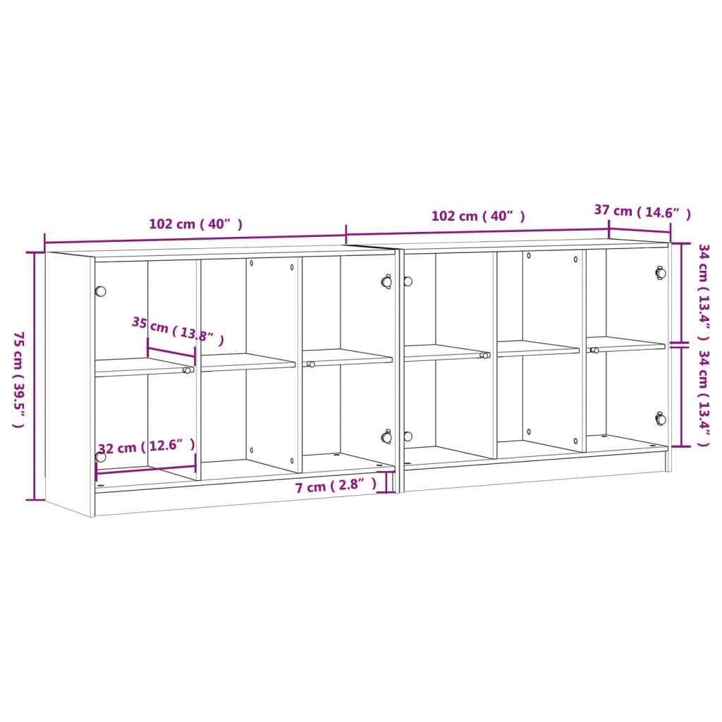 Boekenkast met deuren 204x37x75 cm bewerkt hout wit