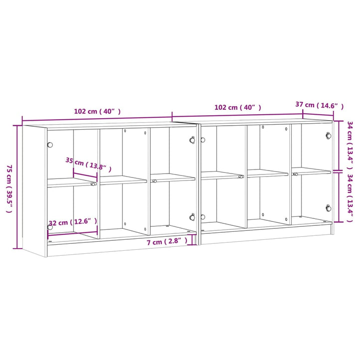 Boekenkast met deuren 204x37x75 cm bewerkt hout wit