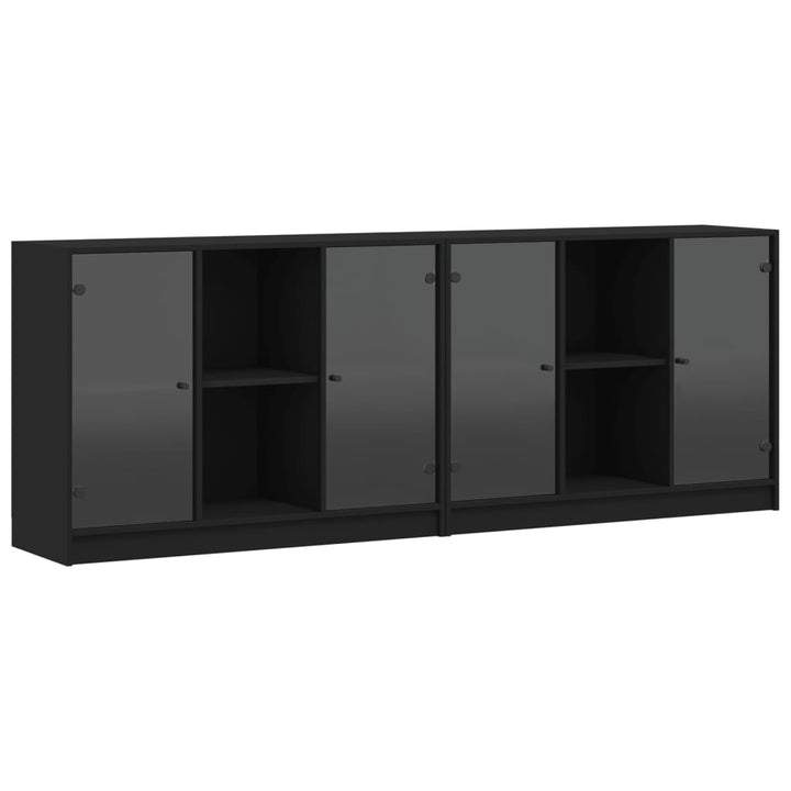 Boekenkast met deuren 204x37x75 cm bewerkt hout zwart