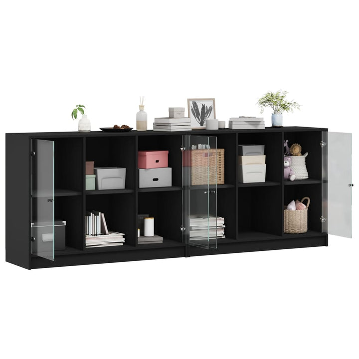 Boekenkast met deuren 204x37x75 cm bewerkt hout zwart