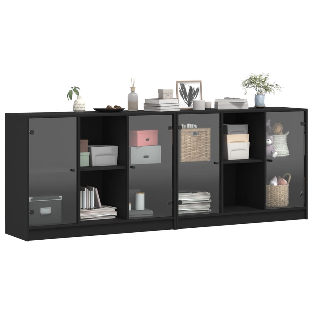 Boekenkast met deuren 204x37x75 cm bewerkt hout zwart