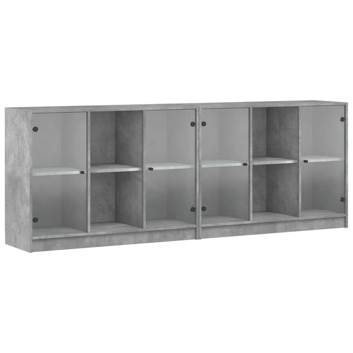 Boekenkast met deuren 204x37x75 cm bewerkt hout betongrijs