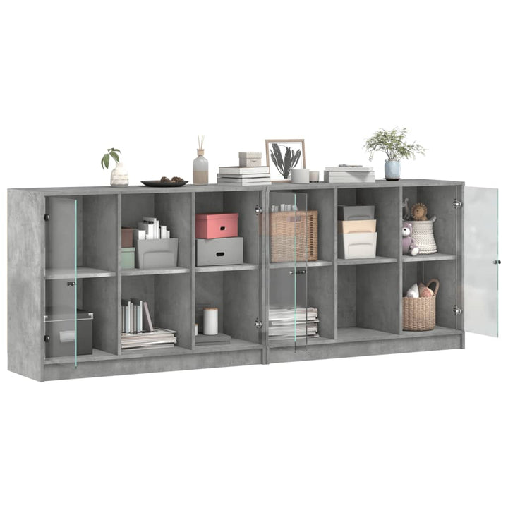 Boekenkast met deuren 204x37x75 cm bewerkt hout betongrijs