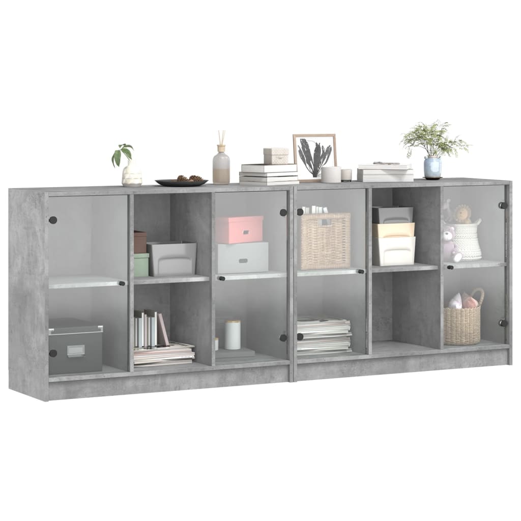 Boekenkast met deuren 204x37x75 cm bewerkt hout betongrijs