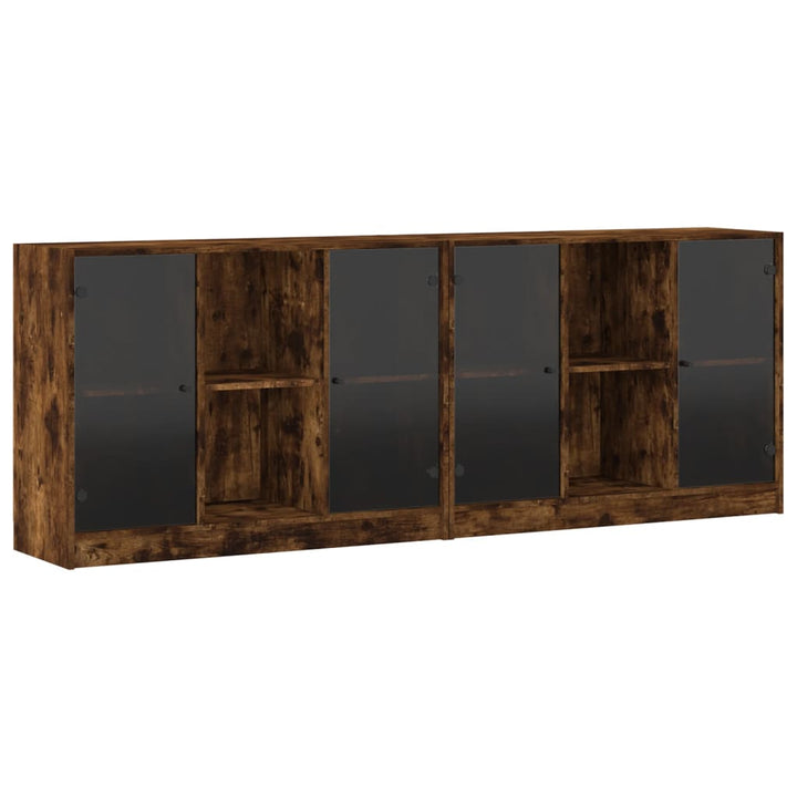 Boekenkast met deuren 204x37x75 cm hout gerookt eikenkleurig