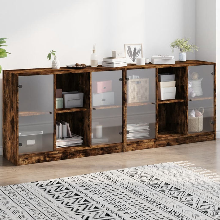 Boekenkast met deuren 204x37x75 cm hout gerookt eikenkleurig