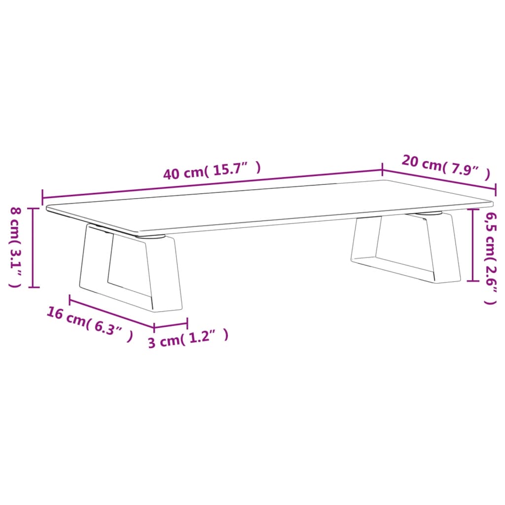 Monitorstandaard 40x20x8 cm gehard glas en metaal wit