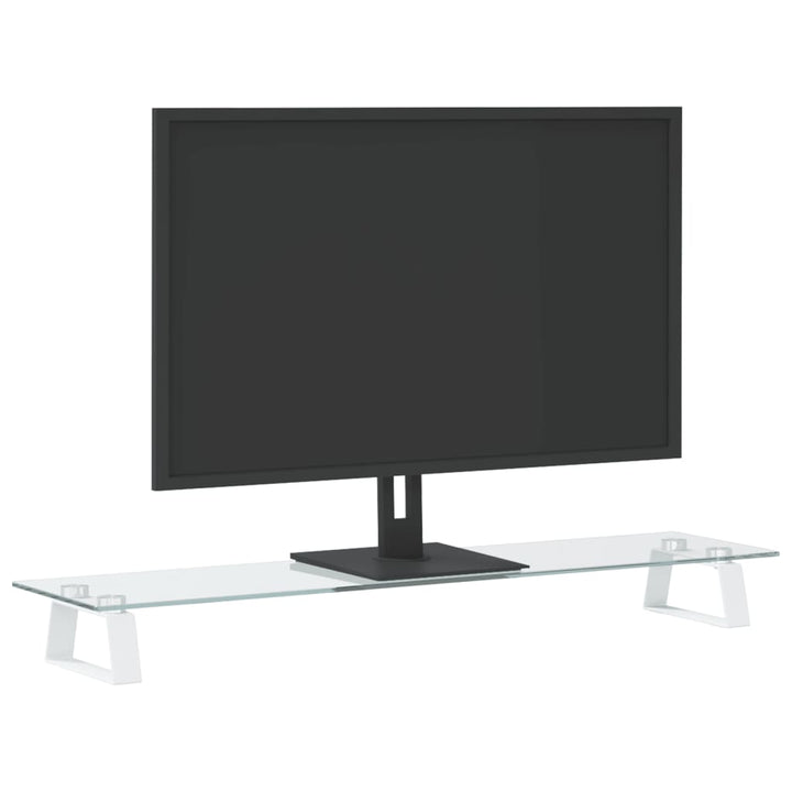 Monitorstandaard 80x20x8 cm gehard glas en metaal wit