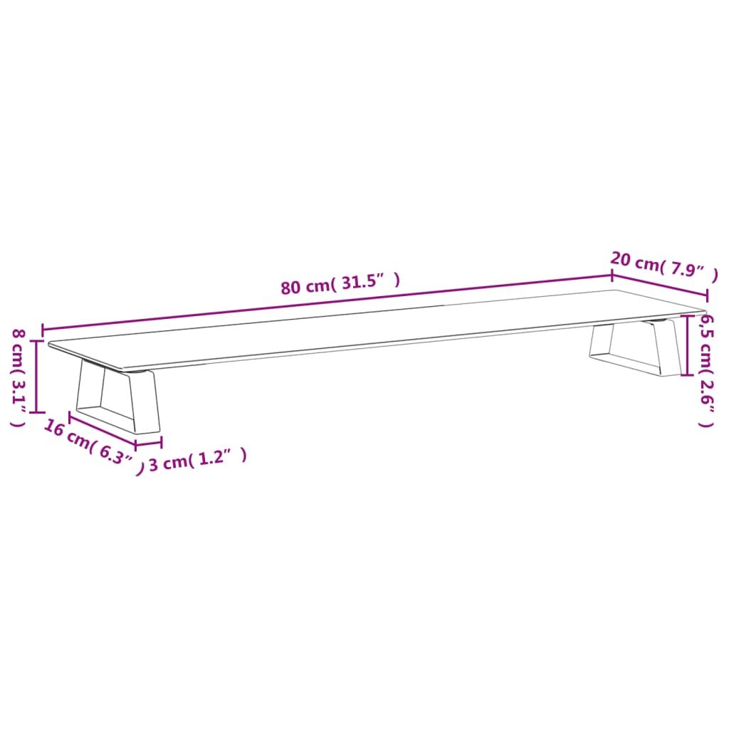 Monitorstandaard 80x20x8 cm gehard glas en metaal wit