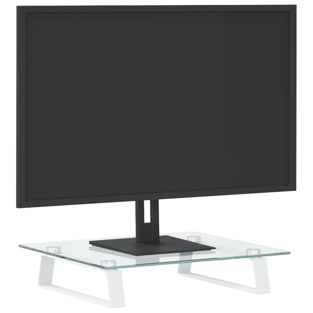 Monitorstandaard 40x35x8 cm gehard glas en metaal wit