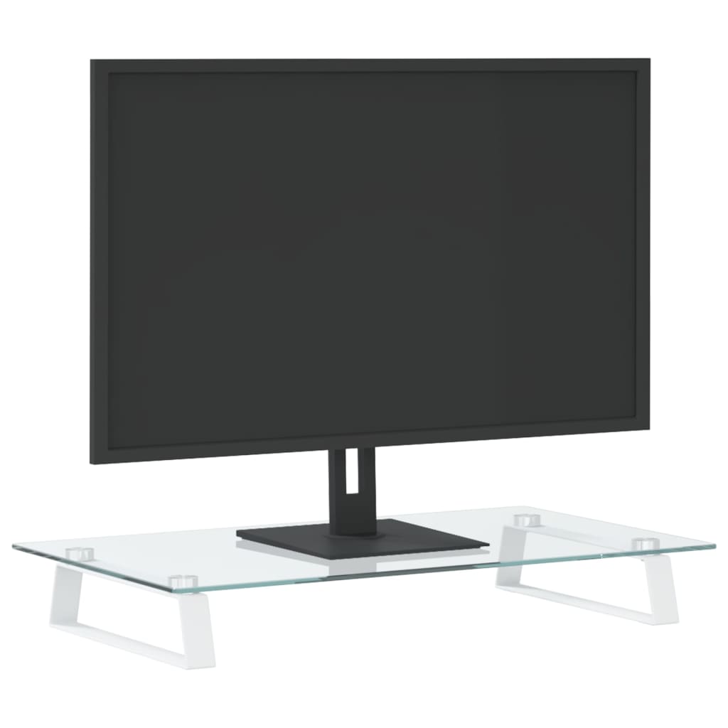 Monitorstandaard 60x35x8 cm gehard glas en metaal wit