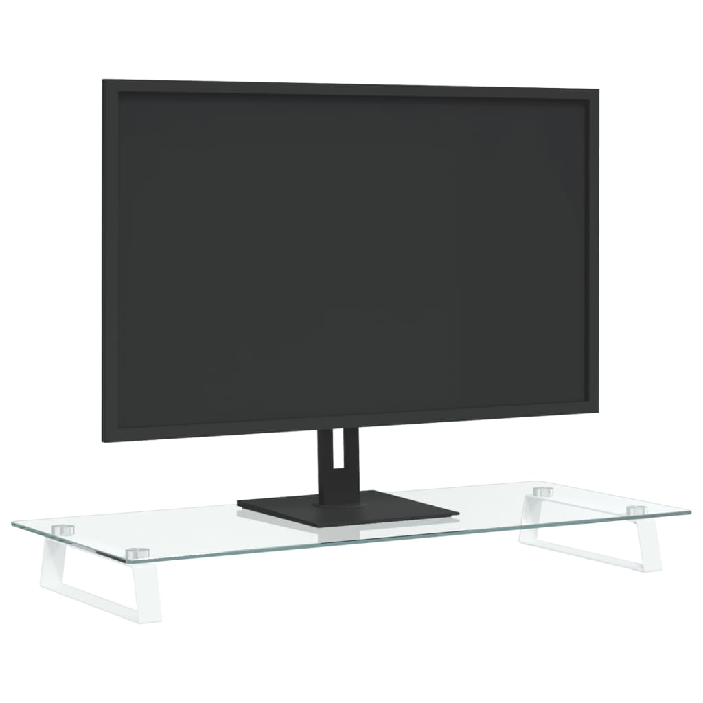 Monitorstandaard 80x35x8 cm gehard glas en metaal wit