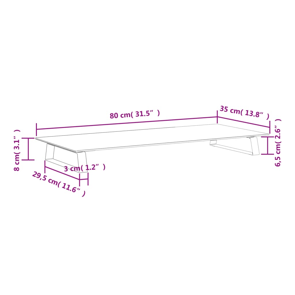 Monitorstandaard 80x35x8 cm gehard glas en metaal wit