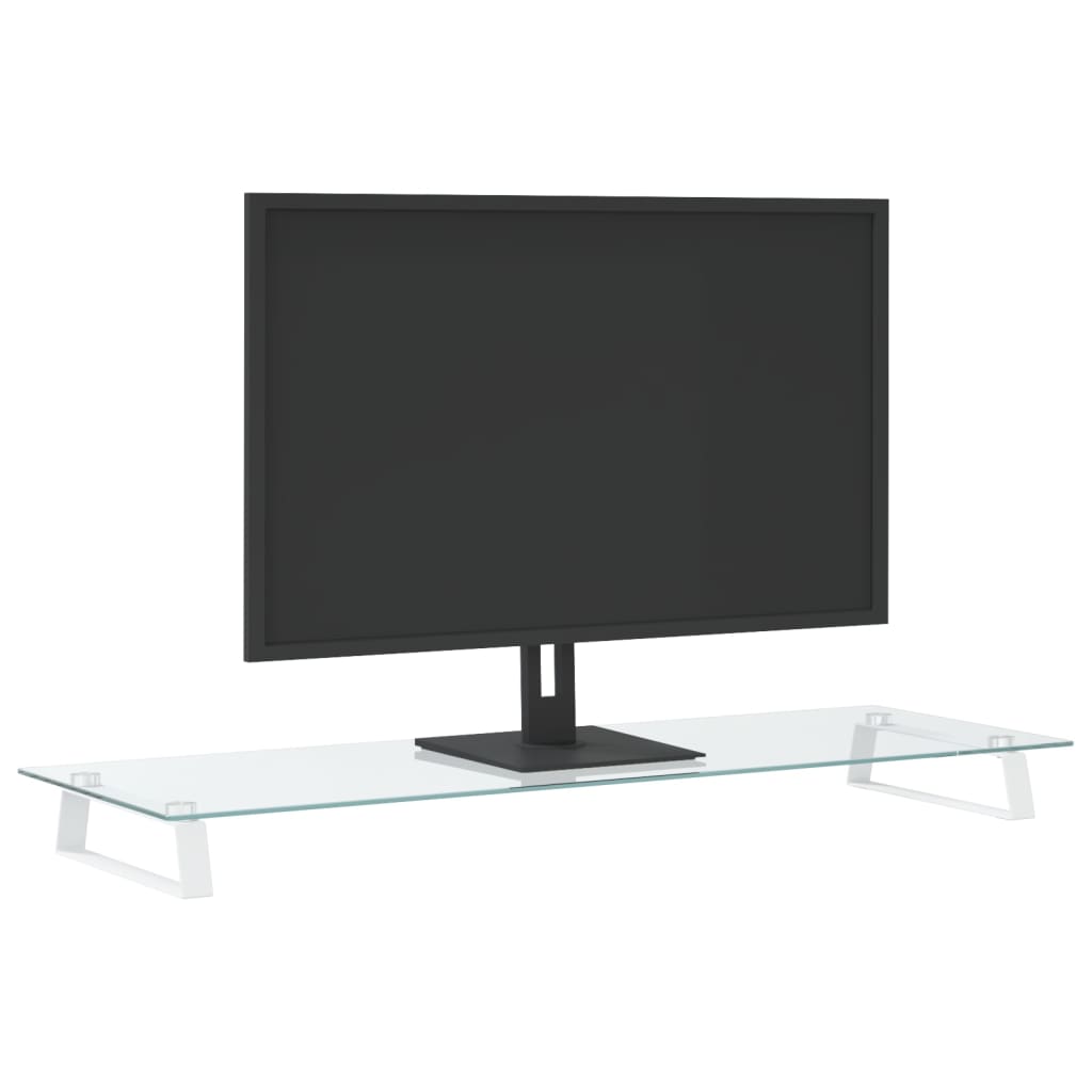 Monitorstandaard 100x35x8 cm gehard glas en metaal wit